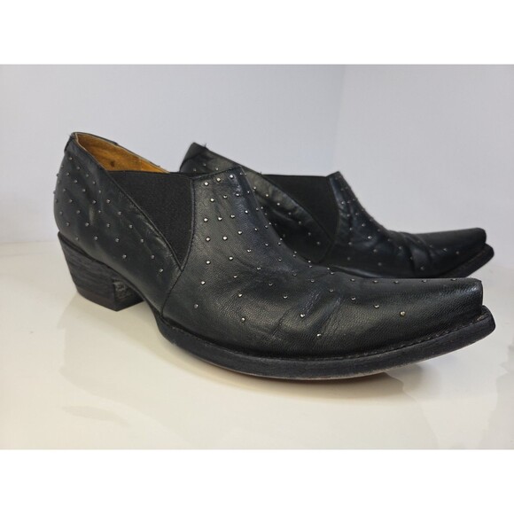 Old Gringo Black Leather Slip On Below The Ankle Boot-Silver Beading Sz 10 B - Picture 1 of 9